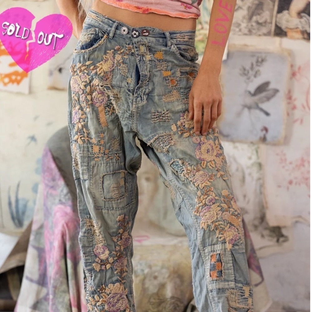 Magnolia Pearl SOLD OUT Rosarian Miner Denim Jeans Embroidered Flowers #998 NWOT